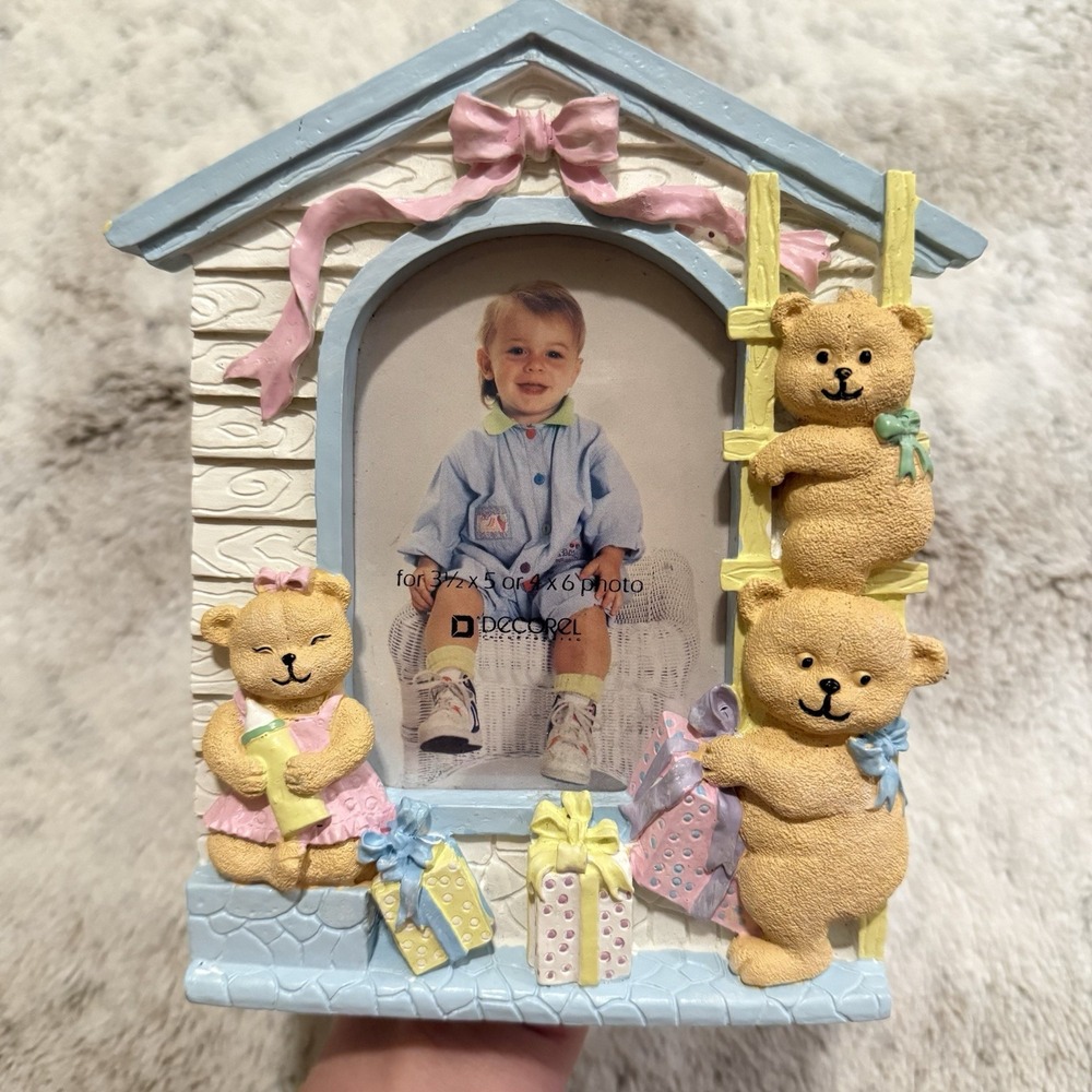 New Vintage Baby Picture Teddy Bear Picture Frame 4X6 Size Photos